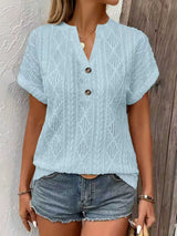 Fashionable Casual Solid-Color Buttoned V-Neck T-Shirt For Women