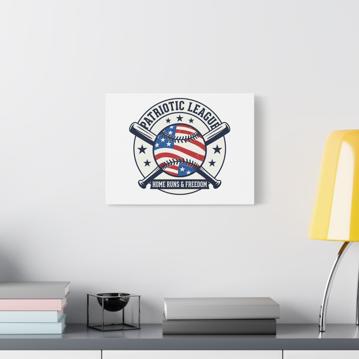 Patriotic Baseball Emblem Canvas | Vintage Red White Blue Baseball Wall Art