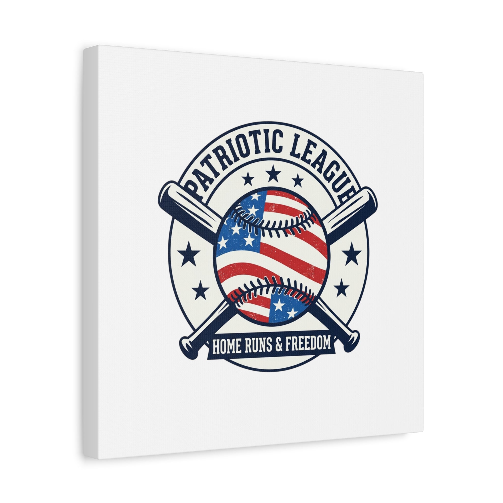 Patriotic Baseball Emblem Canvas | Vintage Red White Blue Baseball Wall Art