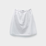 Ruffled Slim-fit Pleated Short-sleeve Top With Drawstring A-line Skirt