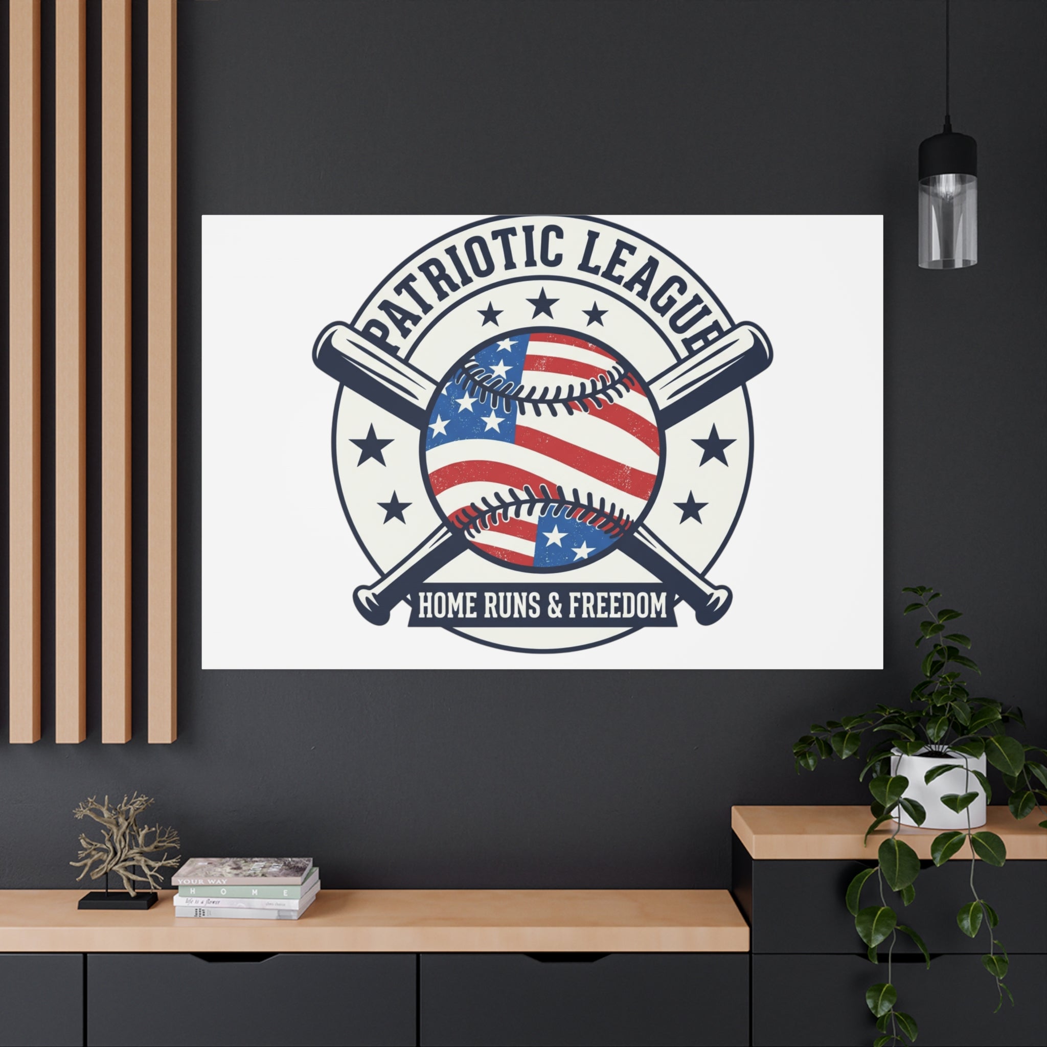 Patriotic Baseball Emblem Canvas | Vintage Red White Blue Baseball Wall Art