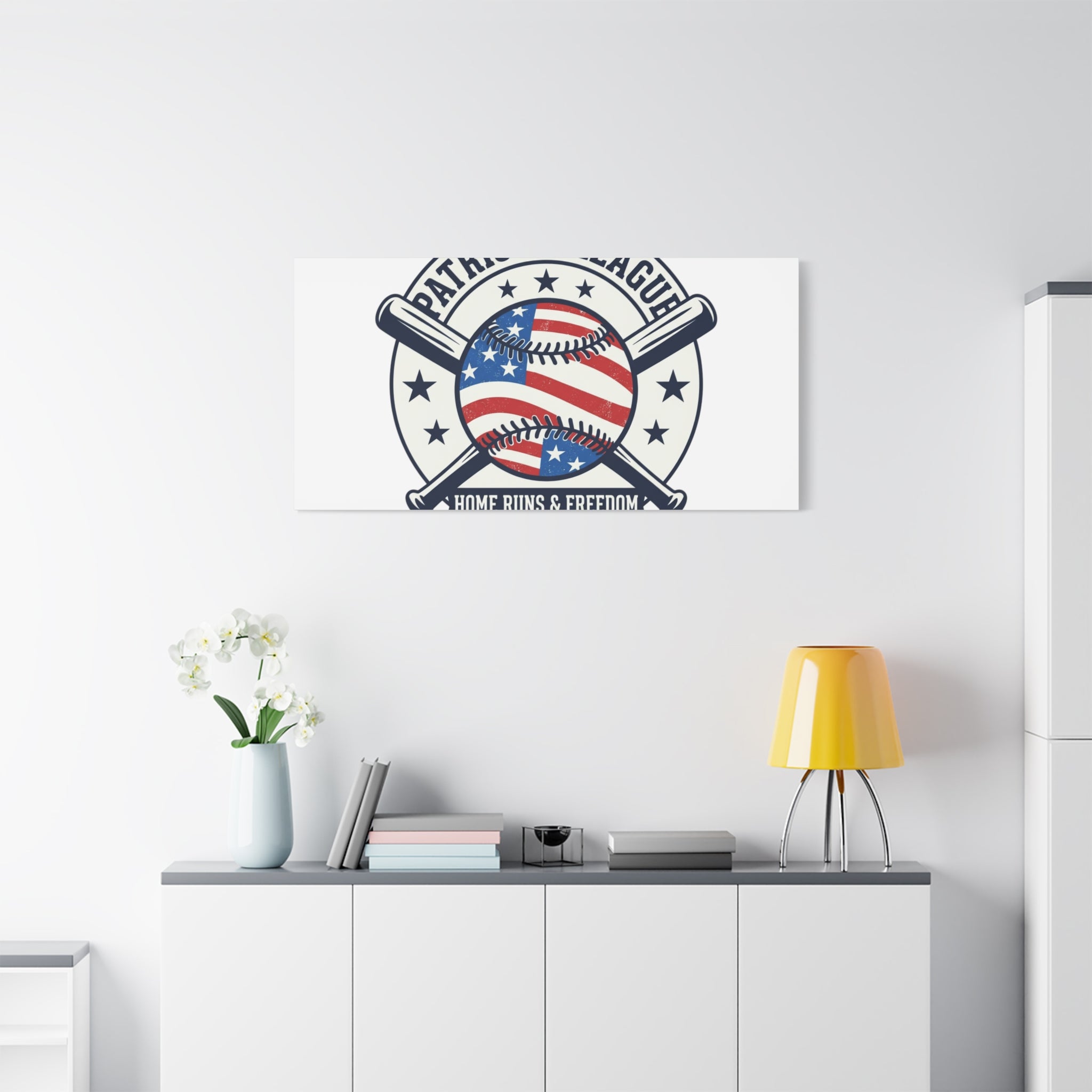 Patriotic Baseball Emblem Canvas | Vintage Red White Blue Baseball Wall Art