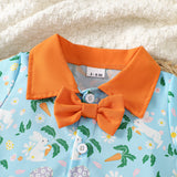Printed Short-Sleeve Lapel Romper And Suspender Pants Set