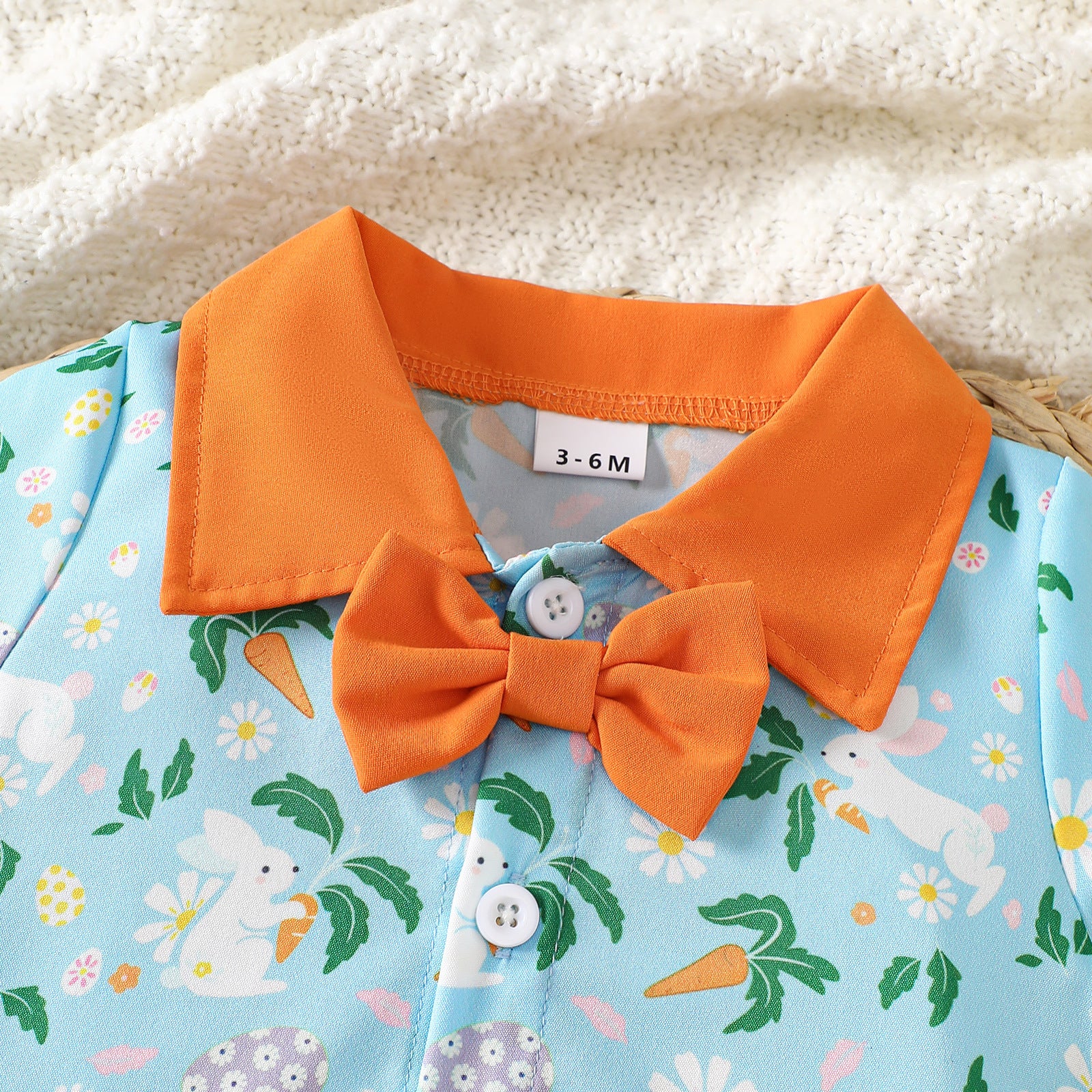 Printed Short-Sleeve Lapel Romper And Suspender Pants Set