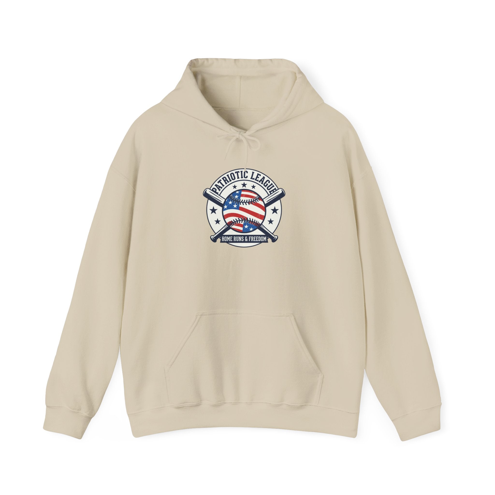 Patriotic Baseball Emblem Hoodie | vintage baseball graphic, red white blue