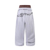 Double Waistband Design Spring Casual Wide Leg Pants with Music Note Graffiti Loose Fit