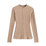 Round neck single breasted slim fit cardigan top
