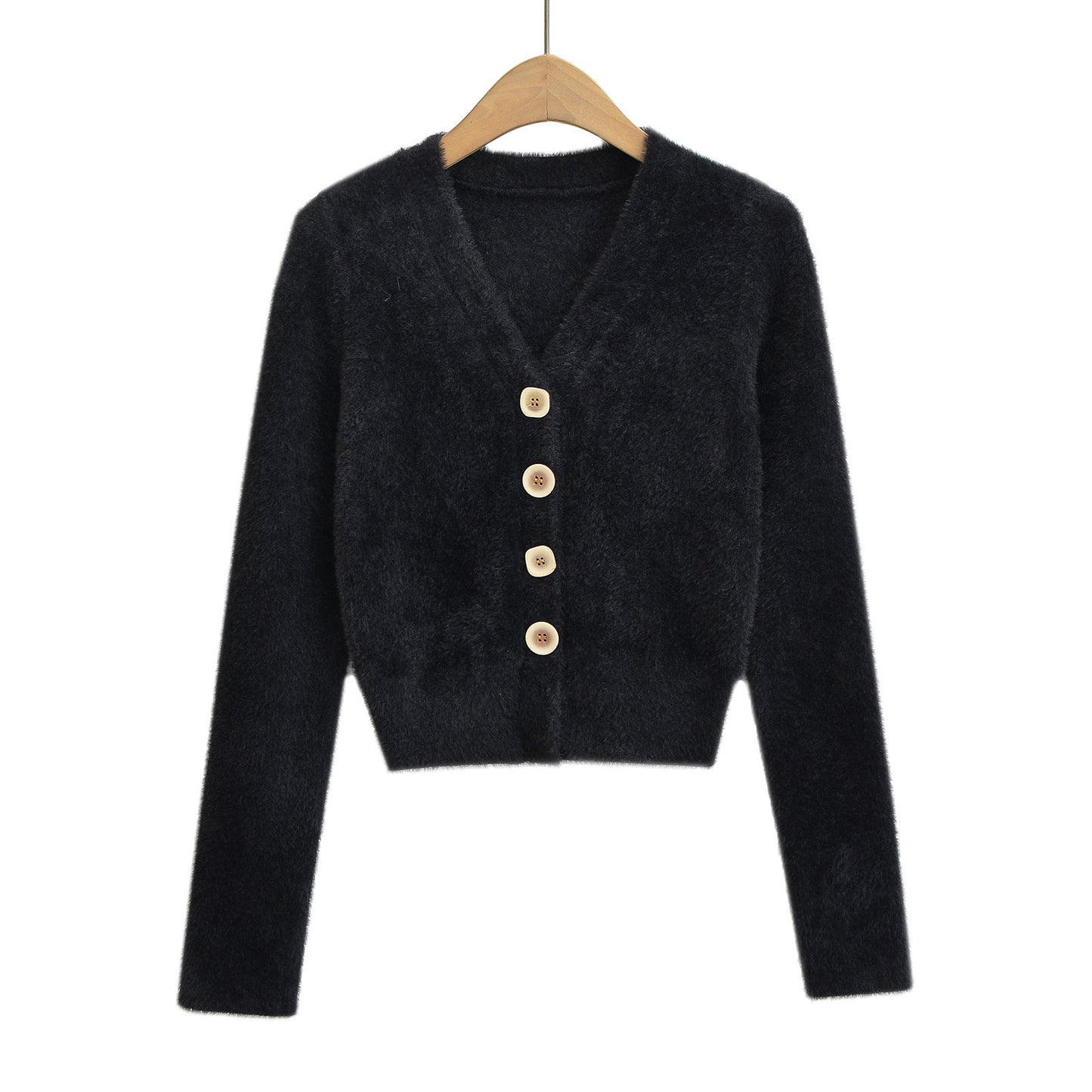 V-neck single breasted long sleeved top cardigan sweater