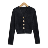 V-neck single breasted long sleeved top cardigan sweater