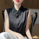 Thin Lace-trimmed Sleeveless Cardigan Vest