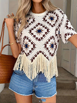 Travel Outfit Ethnic-style Tassel Outerwear For Travel Photos Bohemian Sanya Womens Short-sleeve T-shirt