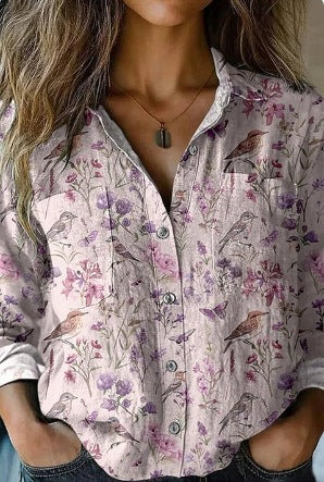 Women's Fashion Plus-size Lapel Long-sleeve Shirt Top