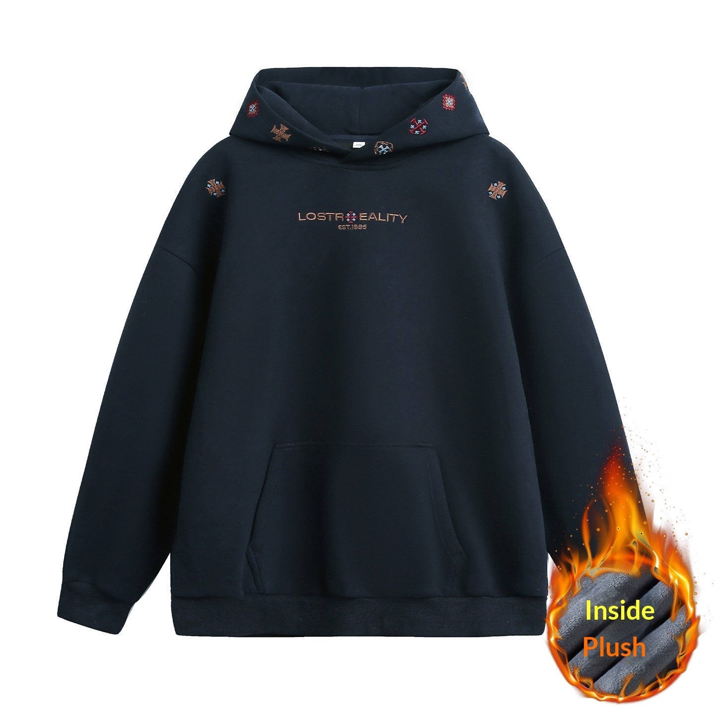 INS Ethnic-style Textured Embroidery Heavyweight Hooded Sweatshirt