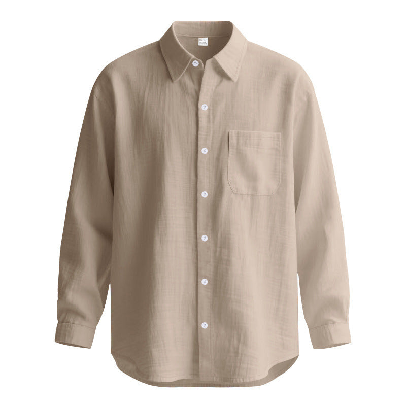 Springautumn Solid Color Cotton Linen Lapel Long Sleeve Shirt