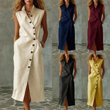 Slim-fit Elegant Single-breasted Dress With A Stand-up Collar For Women