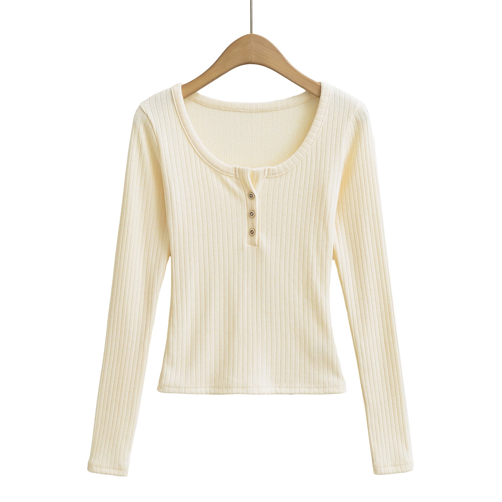 Round neck button long sleeved top