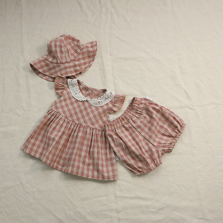 Autumn Baby Plaid Clothes Doll Shirt Suit