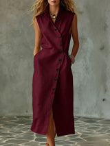 Slim-fit Elegant Single-breasted Dress With A Stand-up Collar For Women