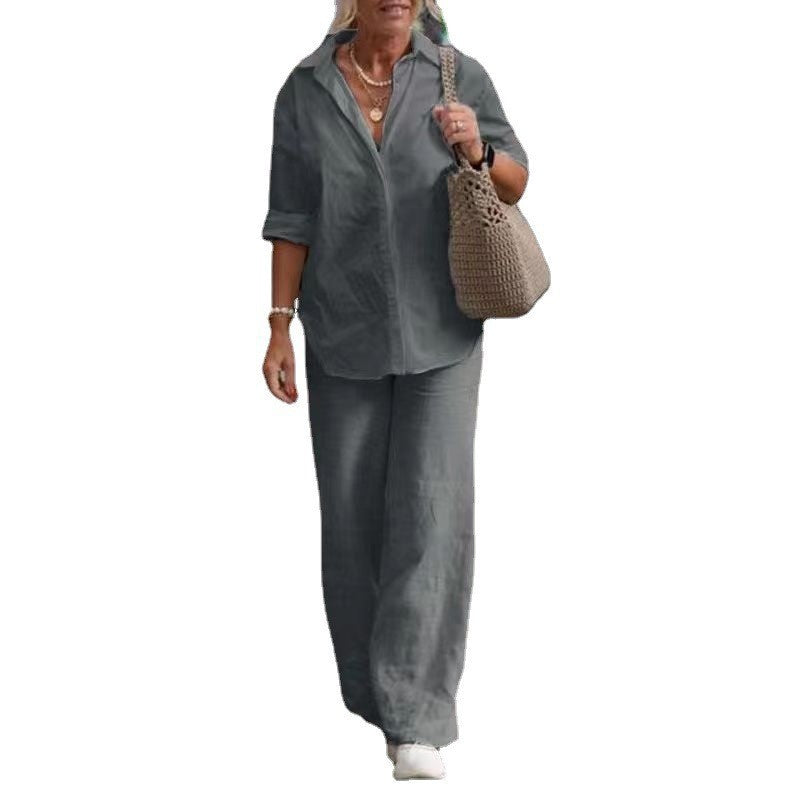Women's Casual Solid-Colored Pants Wide-Leg Set