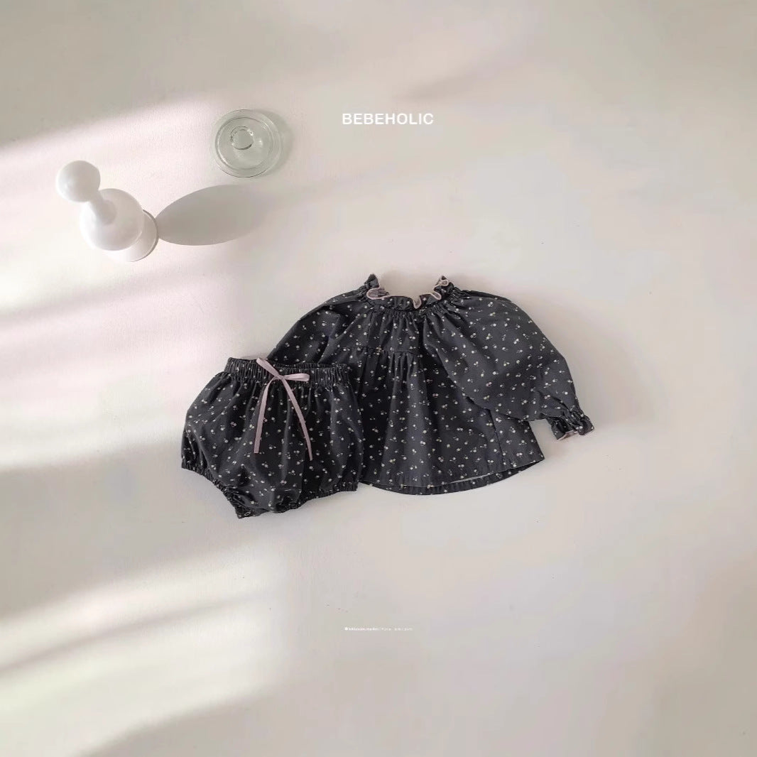 Ruffle-trimmed Cute Floral Shorts Set For Girls