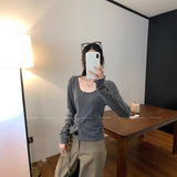 Chic Color-Blocking Round Neck Knit Lightweight Cardigan for Women