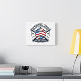 Patriotic Baseball Emblem Canvas | Vintage Red White Blue Baseball Wall Art