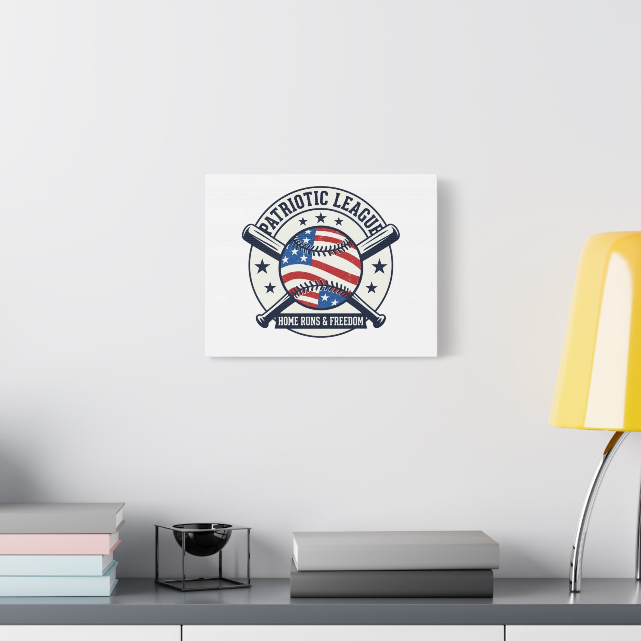 Patriotic Baseball Emblem Canvas | Vintage Red White Blue Baseball Wall Art