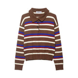 Casual versatile contrasting polo collar knit sweater