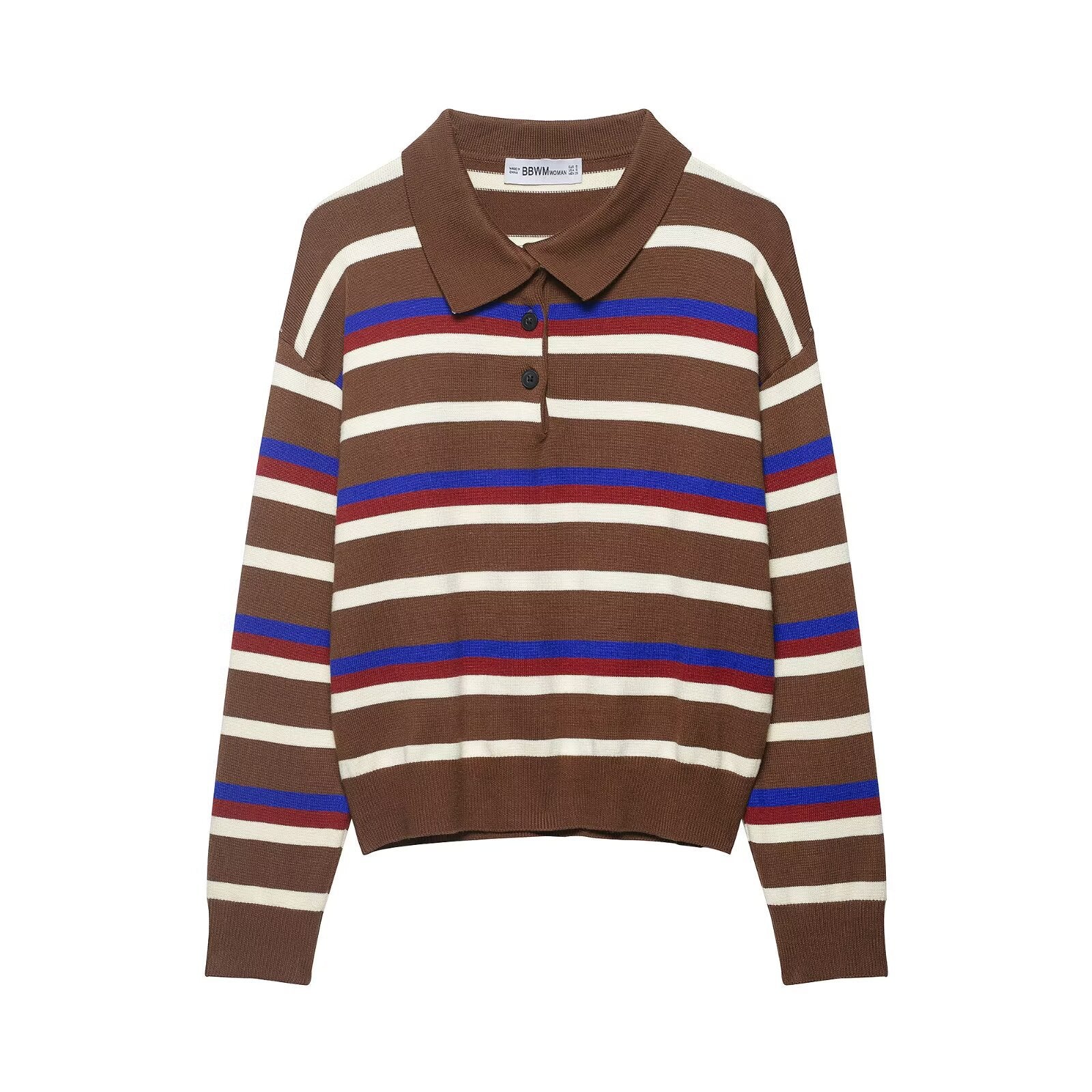 Casual versatile contrasting polo collar knit sweater