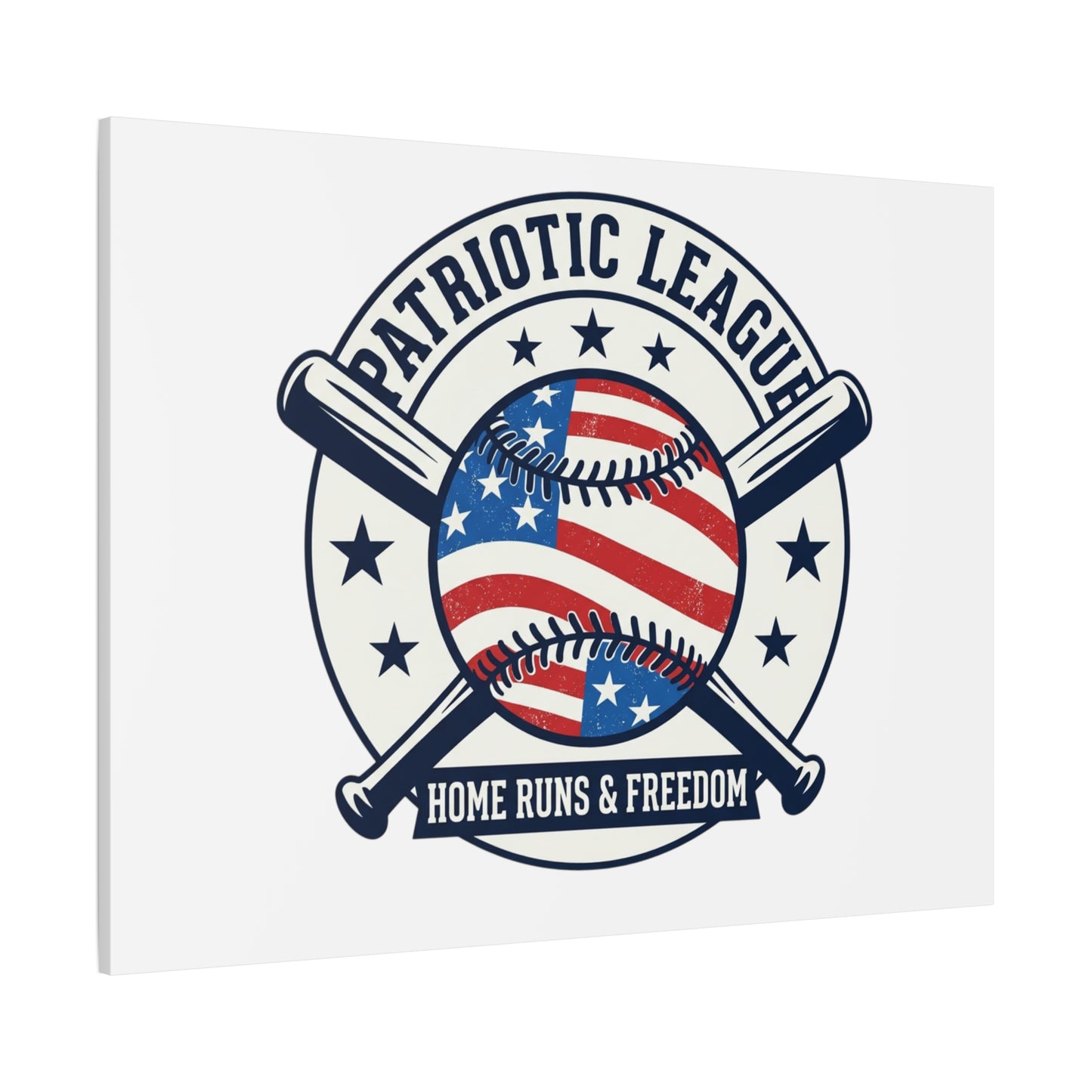 Patriotic Baseball Emblem Canvas | Vintage Red White Blue Baseball Wall Art