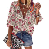 Loose-fit Button-up Retro Print Casual Shirt