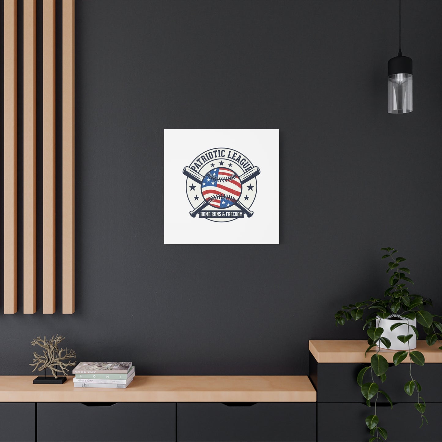 Patriotic Baseball Emblem Canvas | Vintage Red White Blue Baseball Wall Art