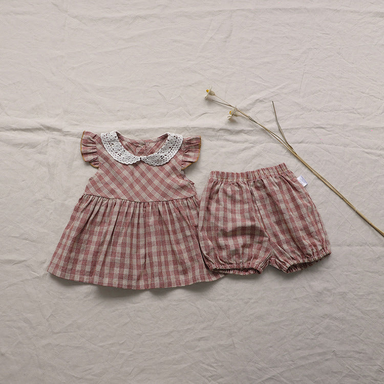 Autumn Baby Plaid Clothes Doll Shirt Suit