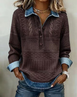 European And American Style Knitted Lapel Long-Sleeve Shirt For Women