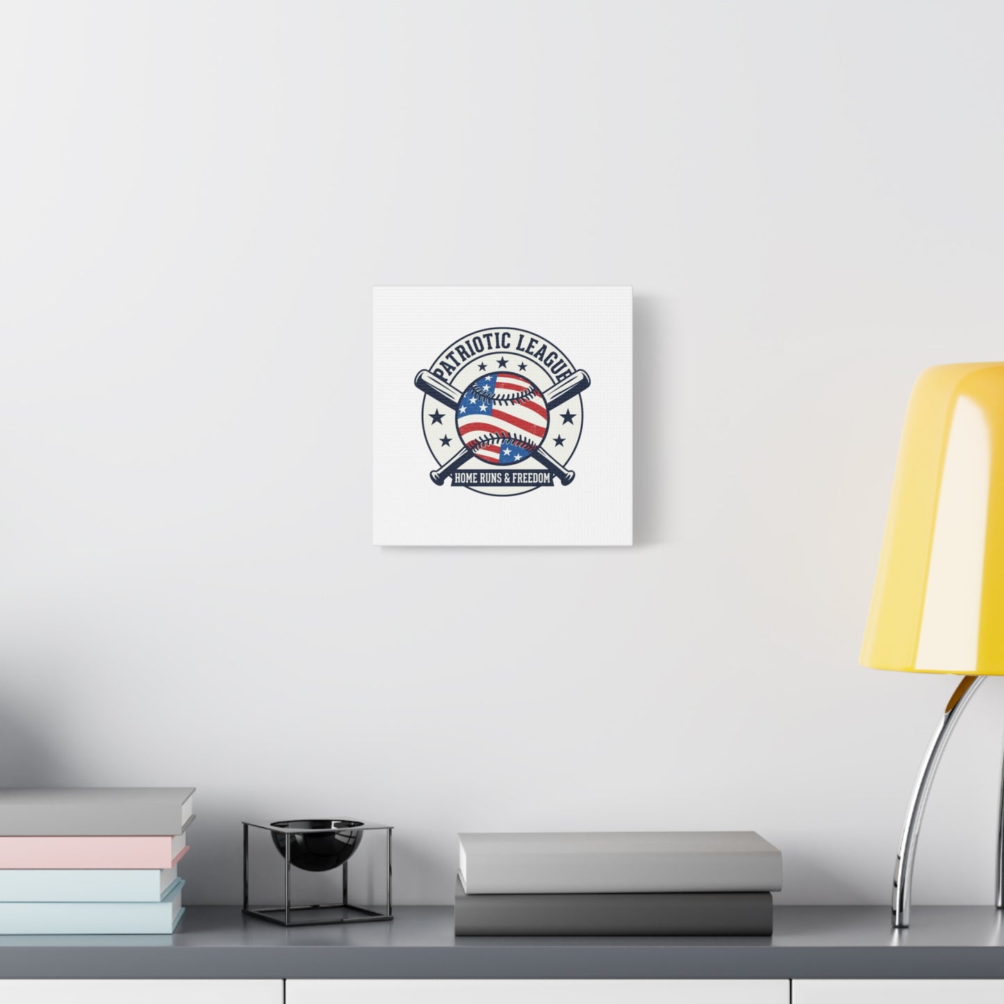 Patriotic Baseball Emblem Canvas | Vintage Red White Blue Baseball Wall Art