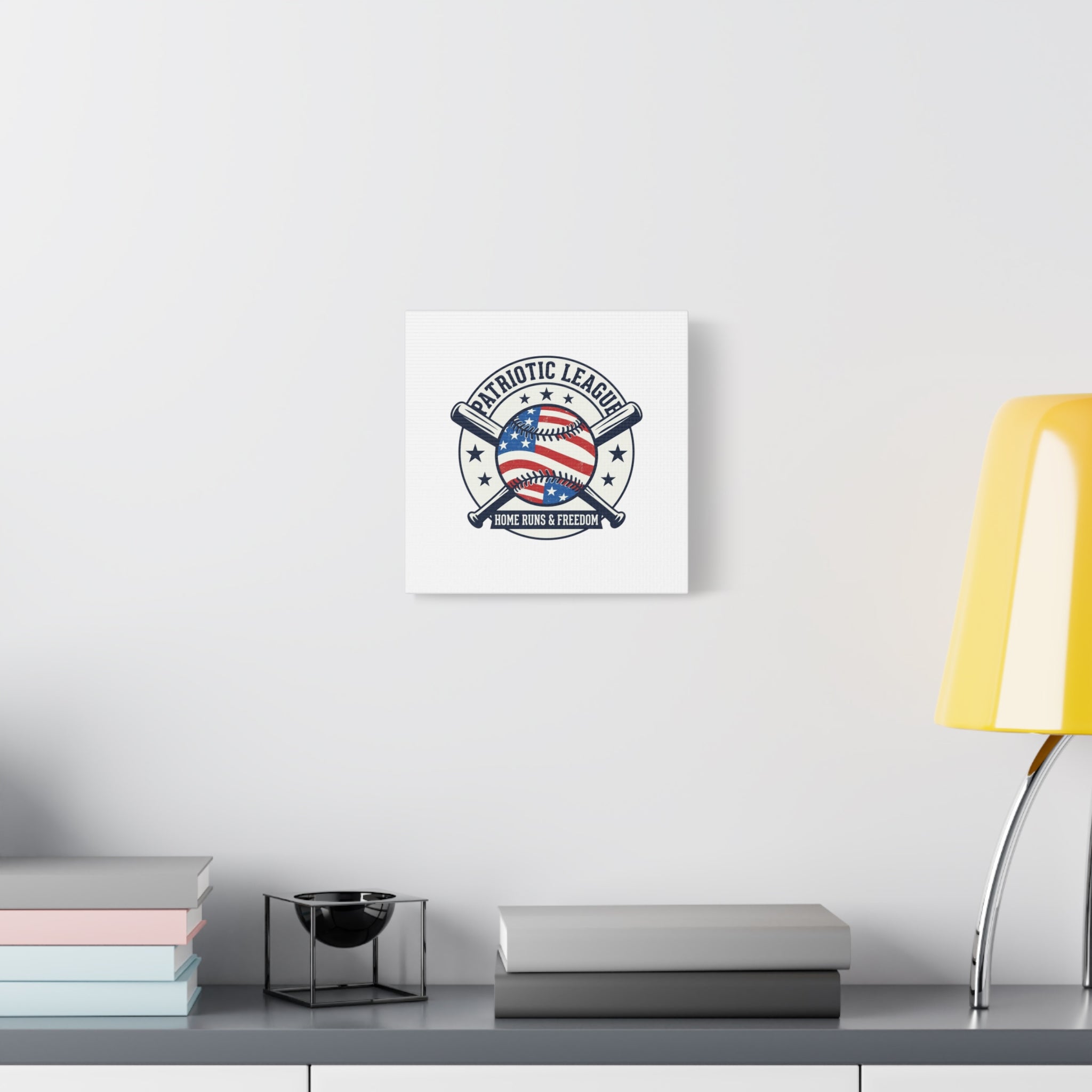 Patriotic Baseball Emblem Canvas | Vintage Red White Blue Baseball Wall Art