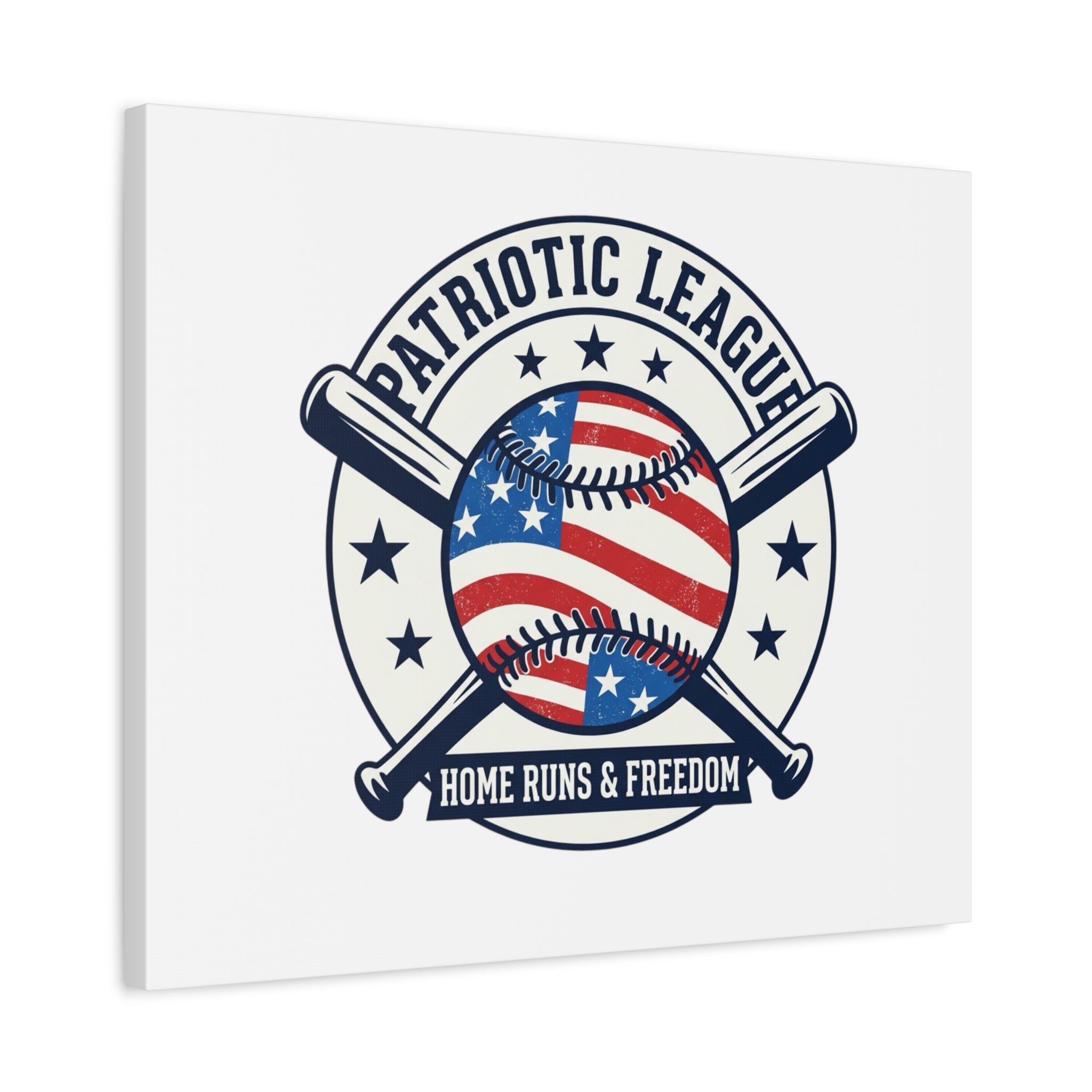 Patriotic Baseball Emblem Canvas | Vintage Red White Blue Baseball Wall Art