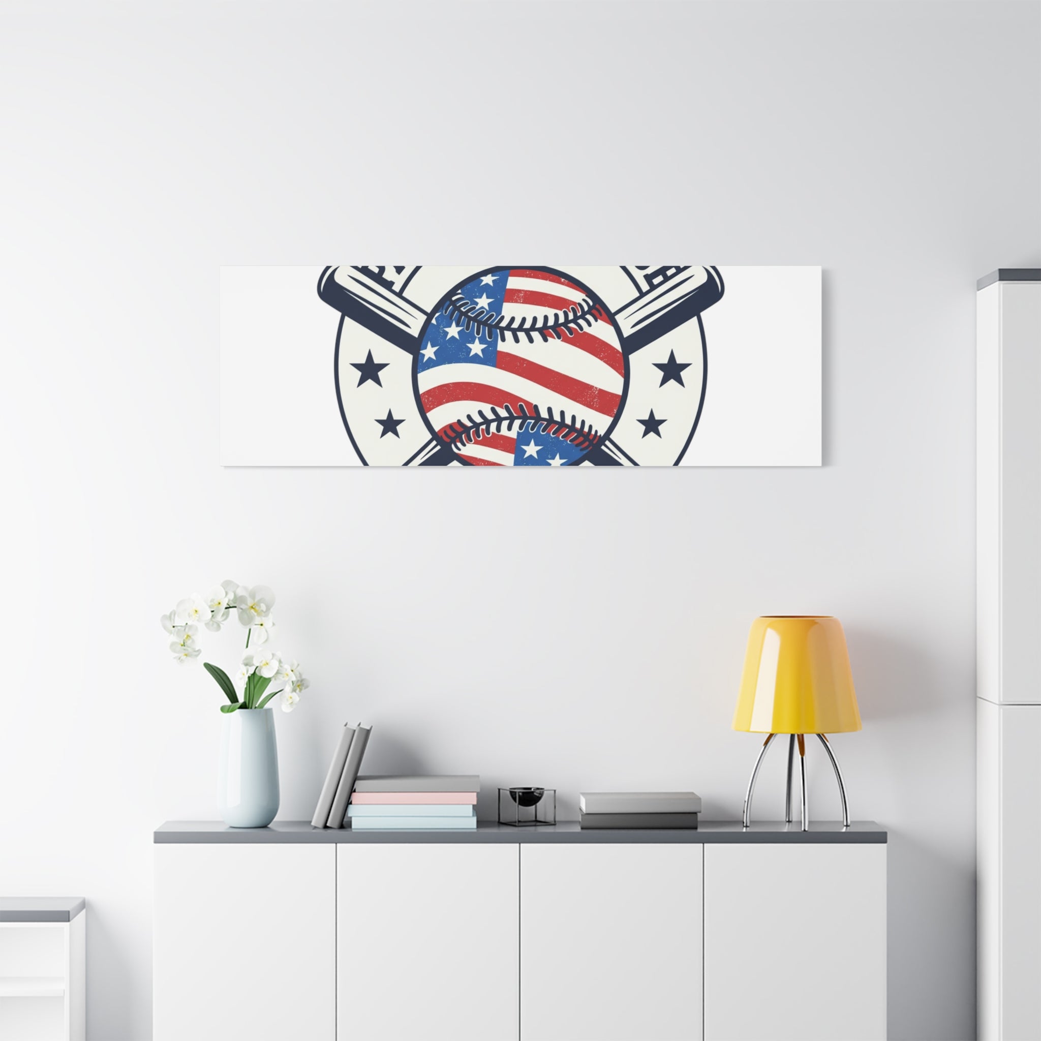 Patriotic Baseball Emblem Canvas | Vintage Red White Blue Baseball Wall Art