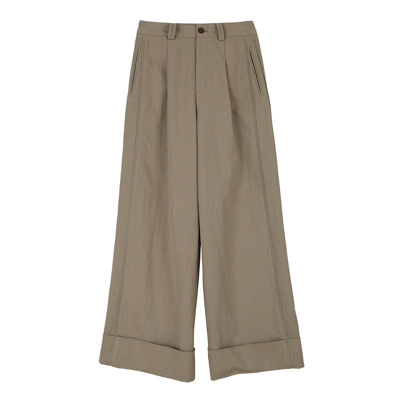 Womens Spring Long Straight Jeans With Rolled Hems