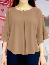 Solid Color Round Neck Blouse