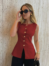 Women's Metal Buckle Split Knitted Vest