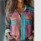 Women's Fashion Plus-size Lapel Long-sleeve Shirt Top