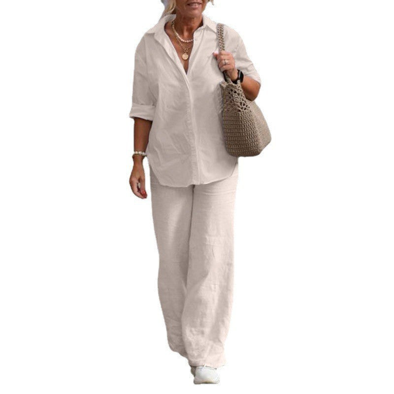Women's Casual Solid-Colored Pants Wide-Leg Set