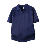 Slim-fit Lapel Solid-color Casual Thin Half-sleeve Mens