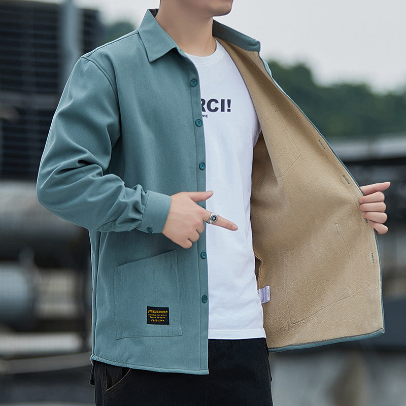 Men's AutumnWinter Cotton Fleece-Lined Thickened Shirt Jacket