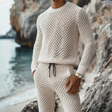 Summer New Casual Vertical Stripe Knitted Suit-Fit Slim Fit Turn-Down Collar Short Sleeve Button-Up Shirt Shorts Men's Summer Wear