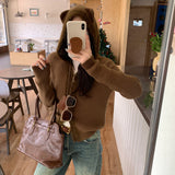 Hooded Knit Cardigan with Fur Collar and Zipper for Women