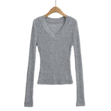V-neck long sleeved elastic slim fit headband top