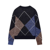 Simple casual diamond pattern knitted sweater
