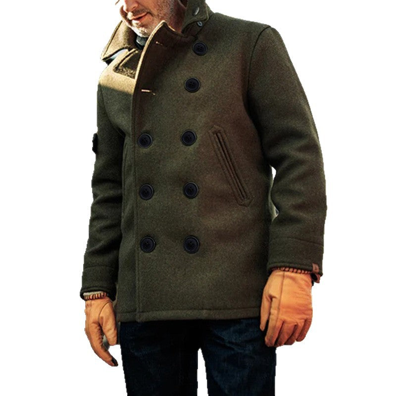 New autumn and winter jacket for men's fashion, solid color woolen fabric jacket for men